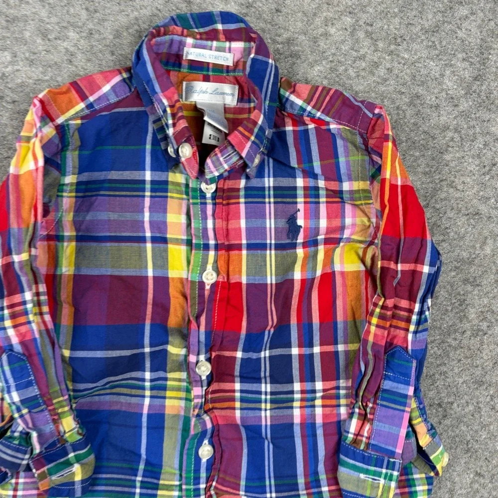 Ralph Lauren Button Down Shirt Unisex 12 Month Multi-Color Plaid Madras Preppy